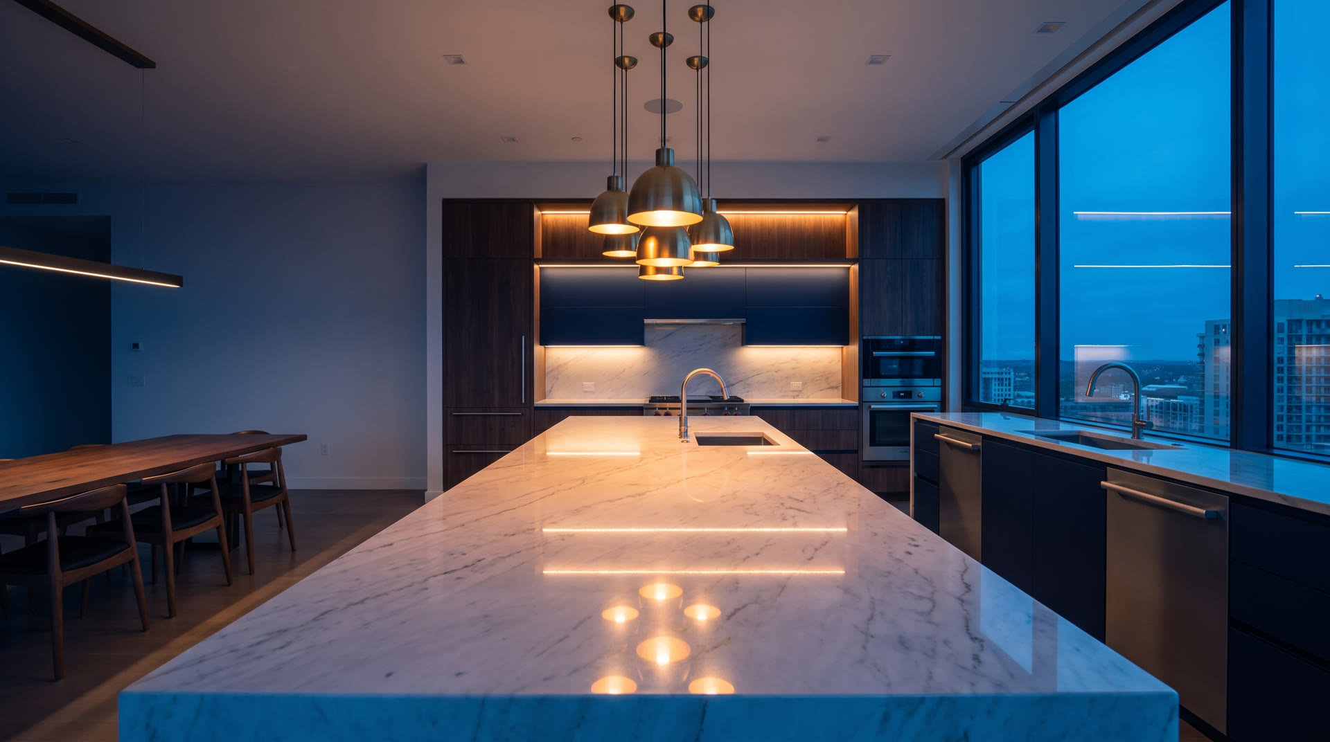 Gleaming kitchen island after a residential cleaning