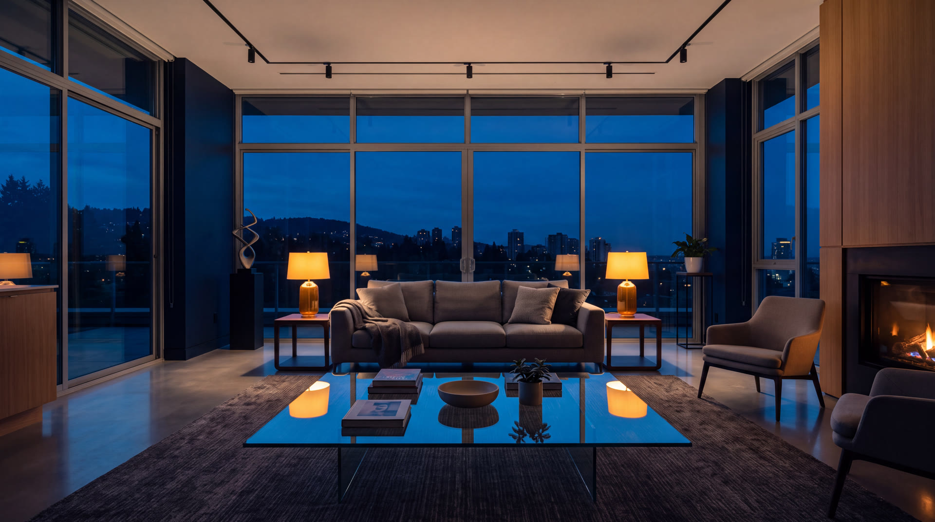 Pristine modern living room after a residential cleaning
